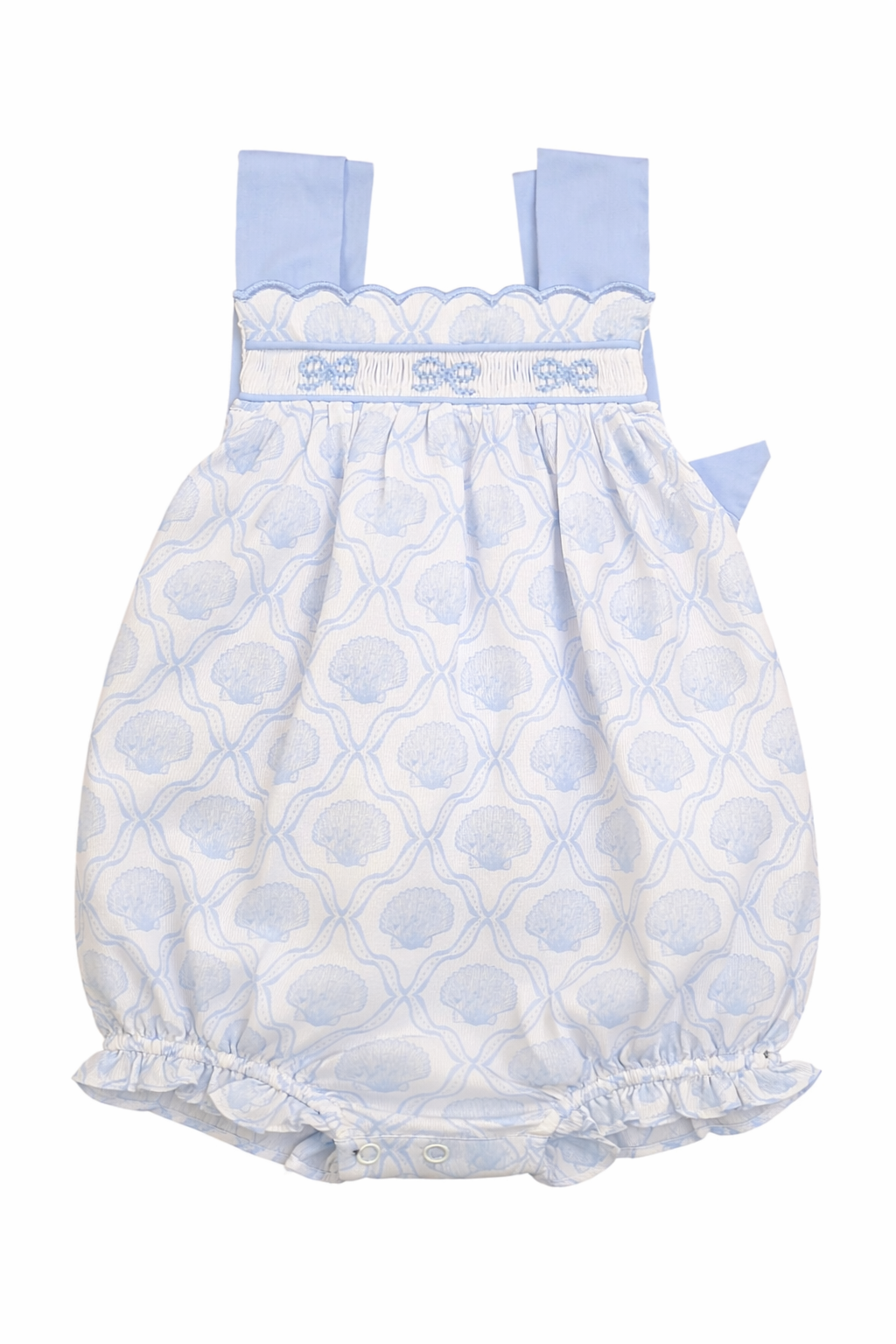 Blue Seashell Smocked Sister Bubble | Baby Girl Beach Outfit