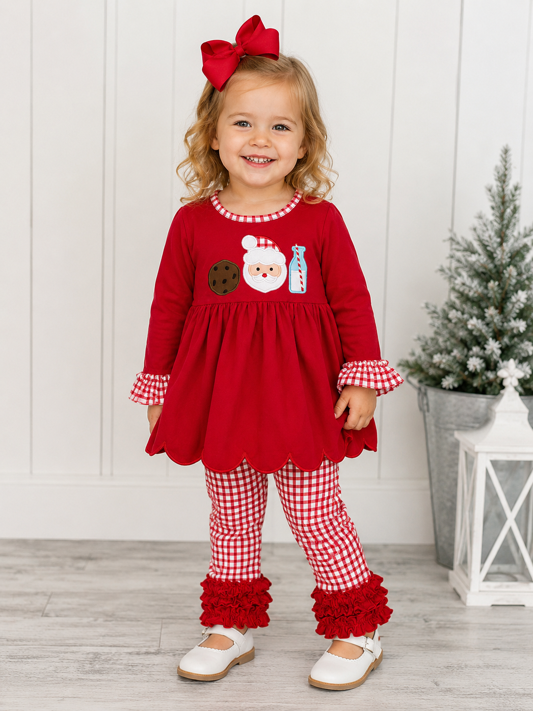 Girls Applique Cookies & Milk for Santa Scallop Tunic Set