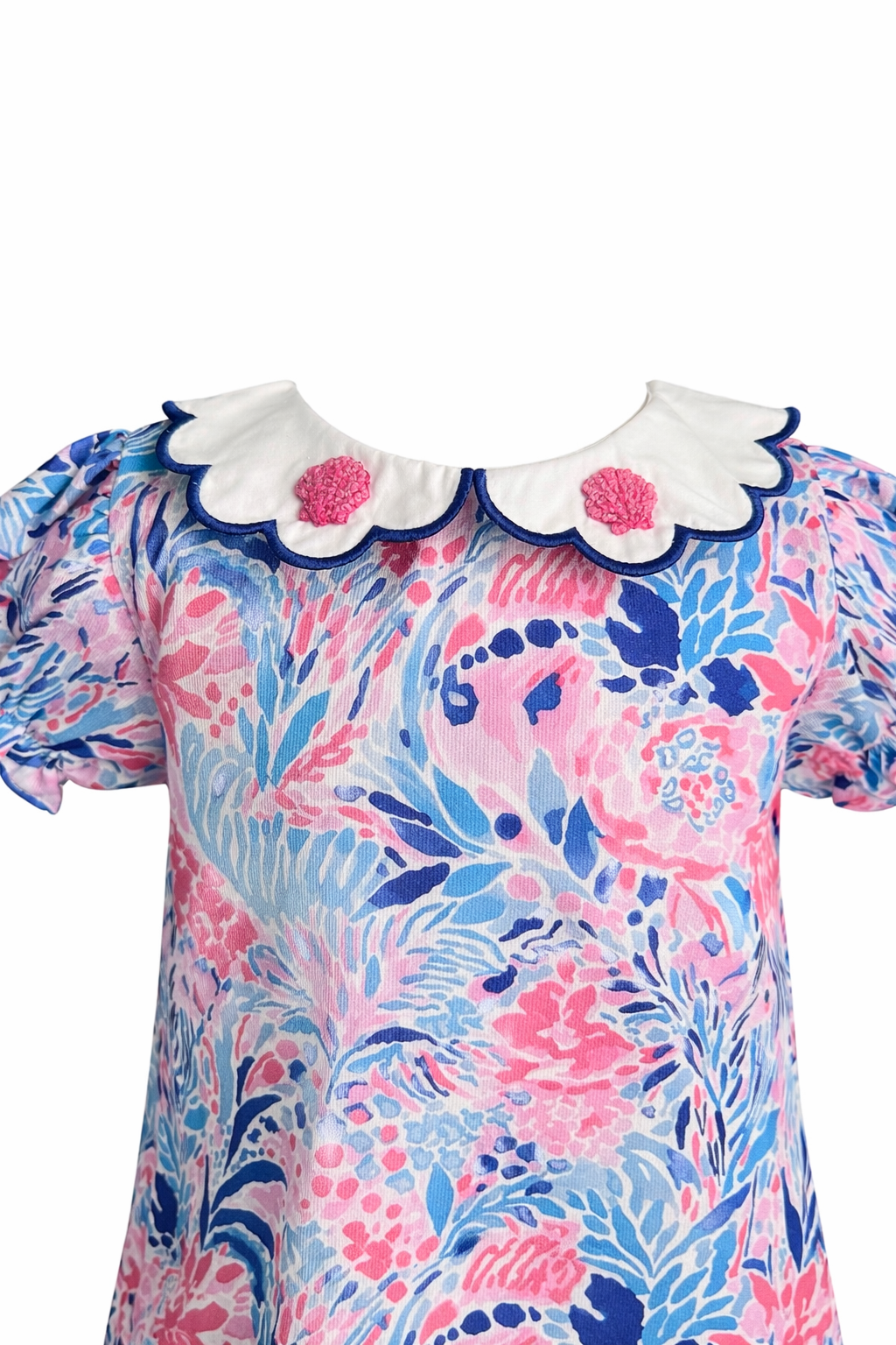 Bright Coastal Floral French Knot Shell Dress – Shell Dress for Girls | Sister Match Available