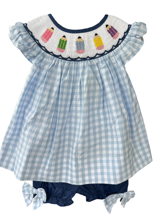 Back To School Hand Smocked Pencil Bloomer Set