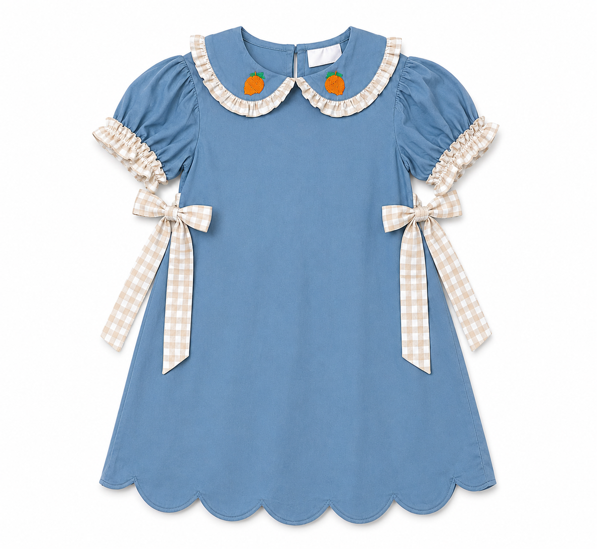 Blue Knit Pumpkin French Knot Dress for Girls | Peter Pan Collar Fall Dress | Brother & Sister Match Available