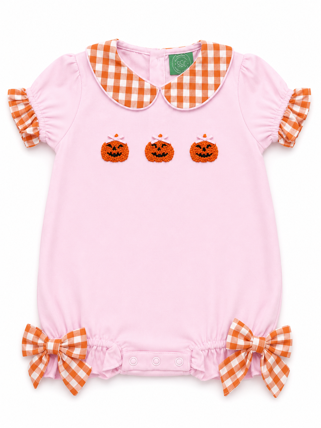 Girls Pink French Knot Jack-O'-Lantern Bubble | Halloween Pumpkin Romper