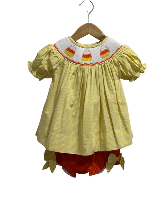 Girl’s Candy Corn Halloween Smock Bloomer Set