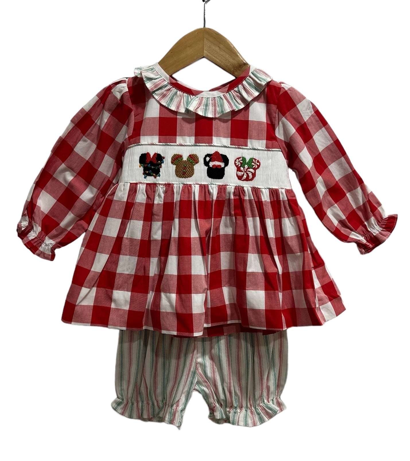 Mouse Christmas Smocked Girls Bloomer Set