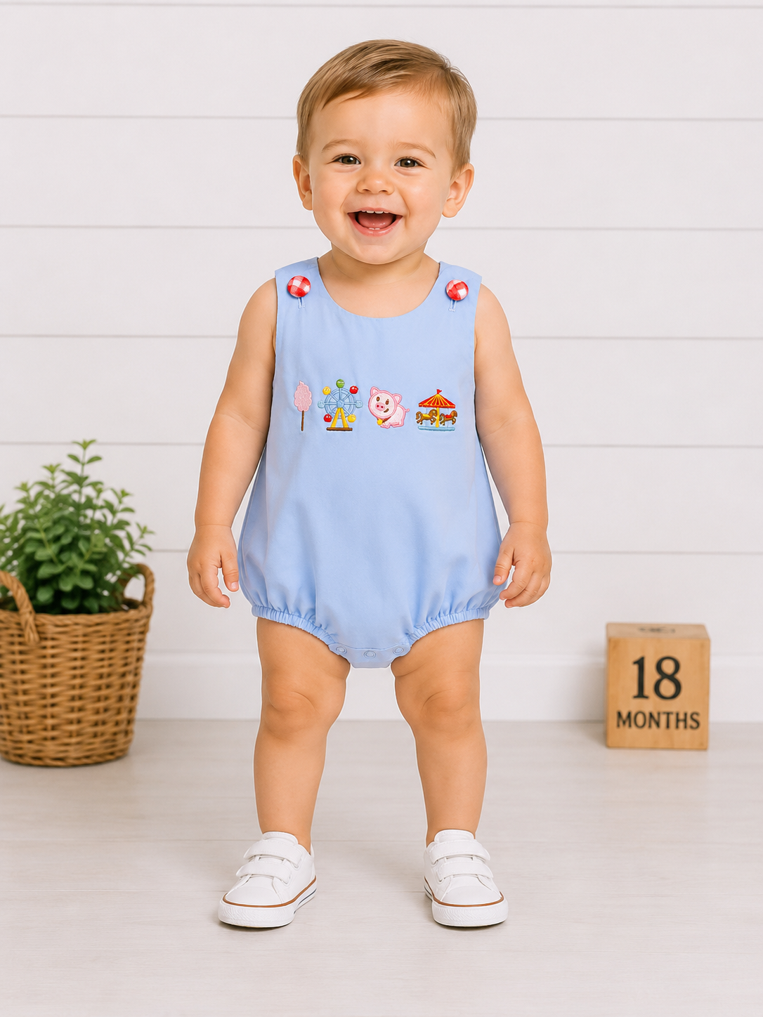 Boys Carnival Cutie Appliqué Bubble Romper