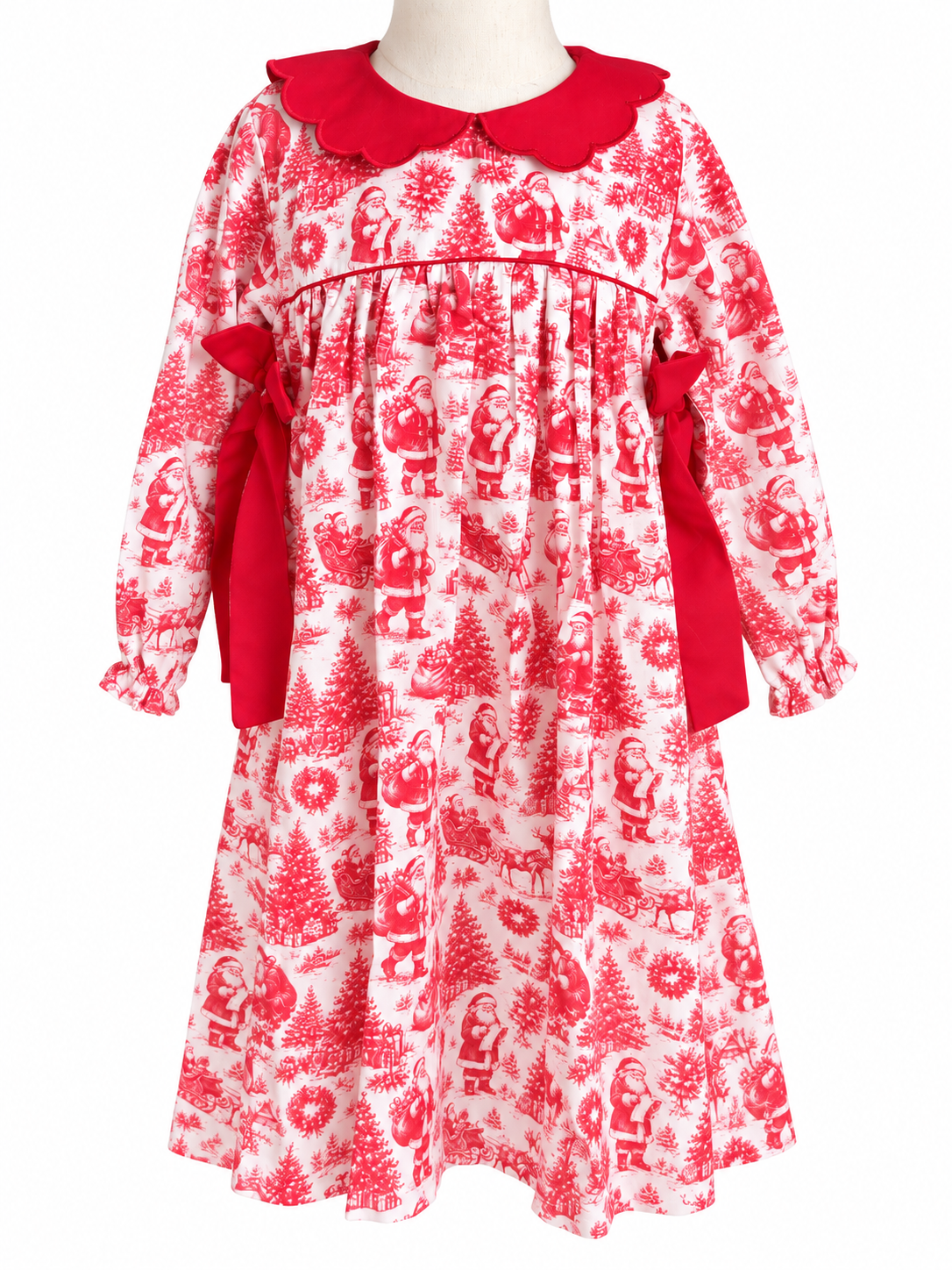 Girls Vintage Santa Christmas Dress with Red Bows