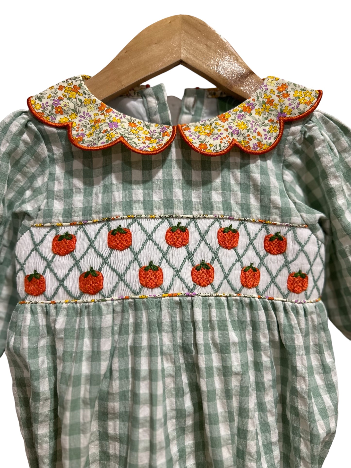 Floral & Gingham Girls Smocked Pumpkin Bloomer Set