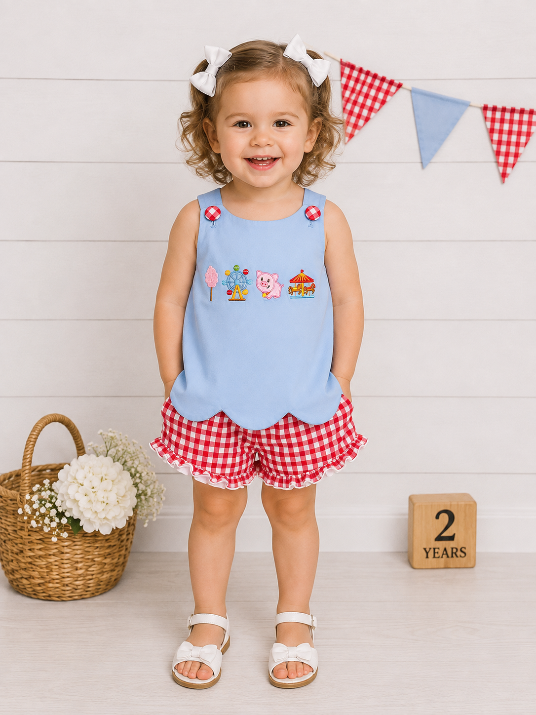 Girls Carnival Cutie Appliqué Swing Top & Gingham Short Set