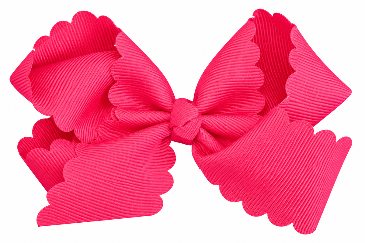 Hot Pink grosgrain scalloped hair bow with alligator clip 4.3"