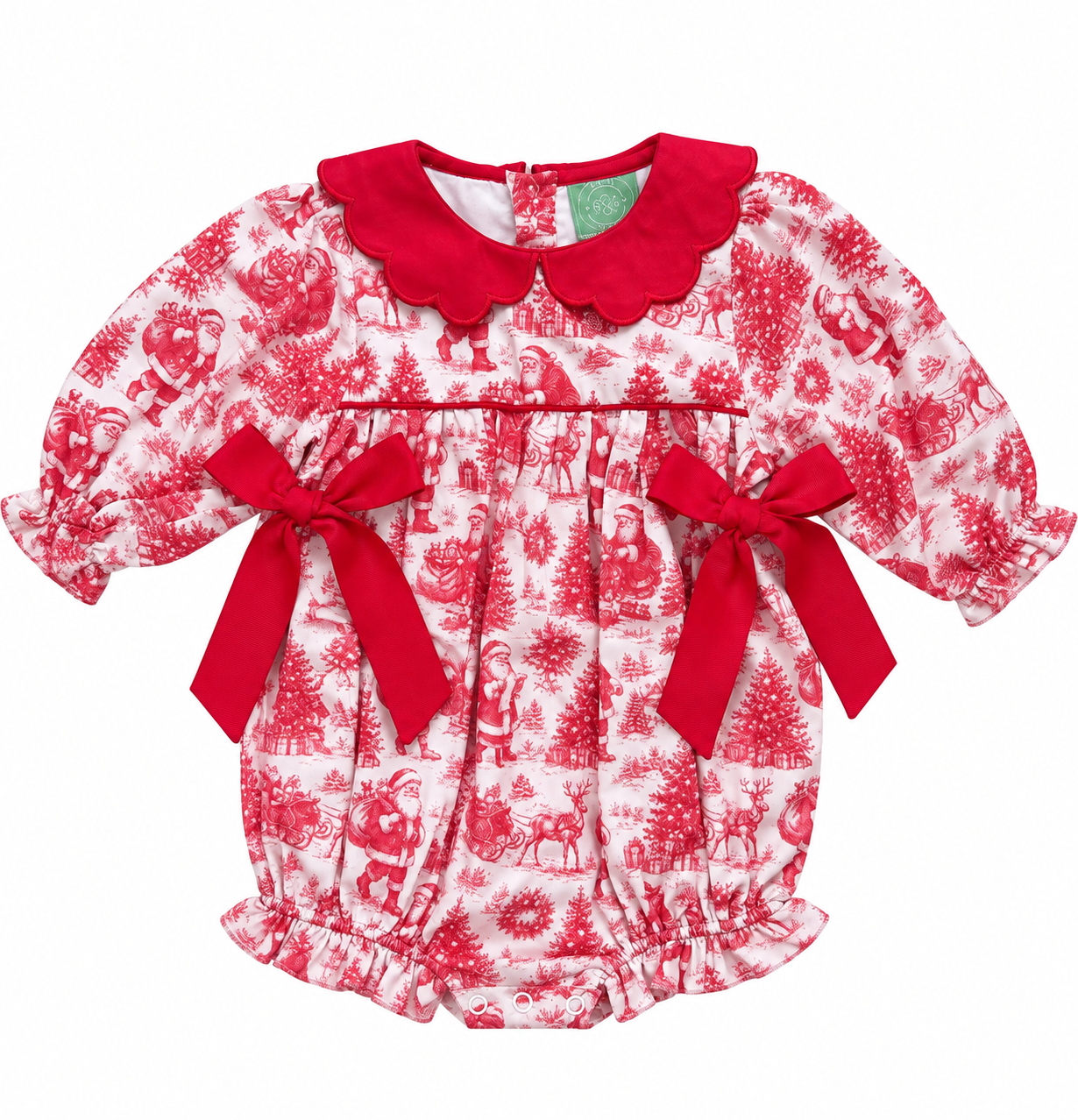 Girls Vintage Santa Christmas Bubble with Red Bows