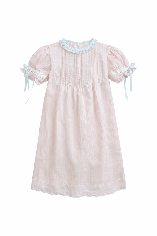 Girls Pink Heirloom Dress with Embroidered Bows
