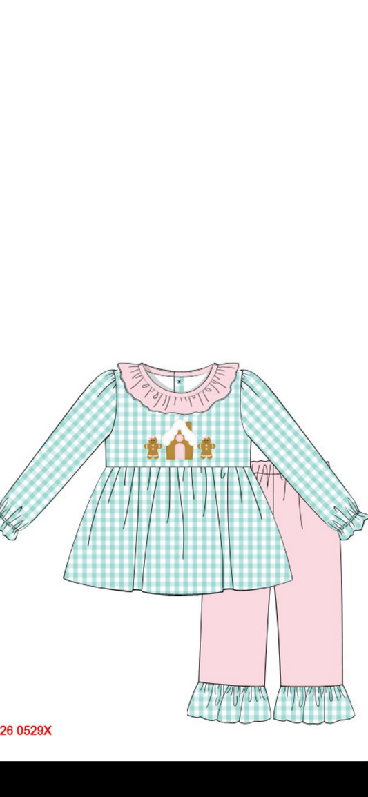 PREORDER-Girl’s Christmas Gingerbread appliqué pant set