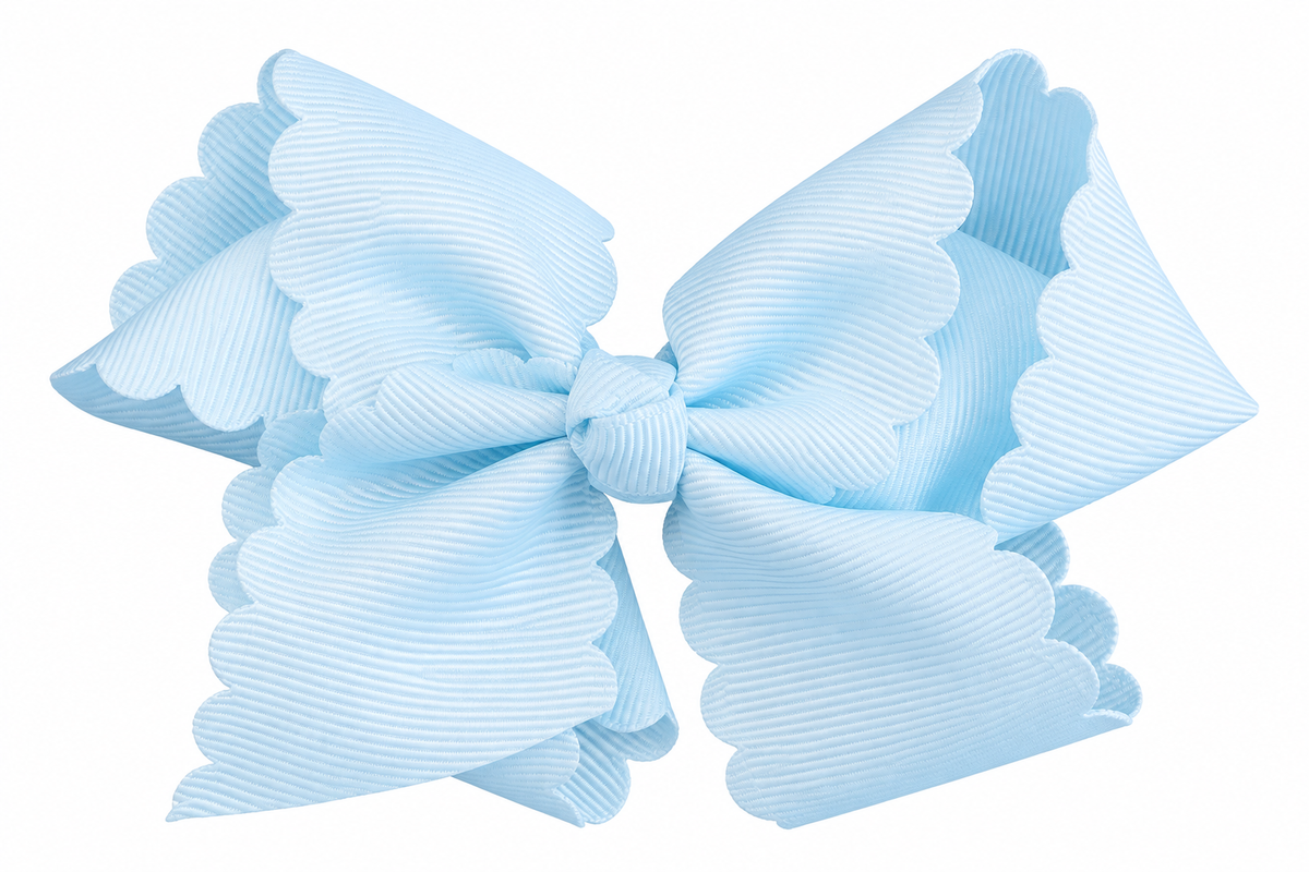 Light Blue grosgrain scalloped hair bow with alligator clip 4.3"