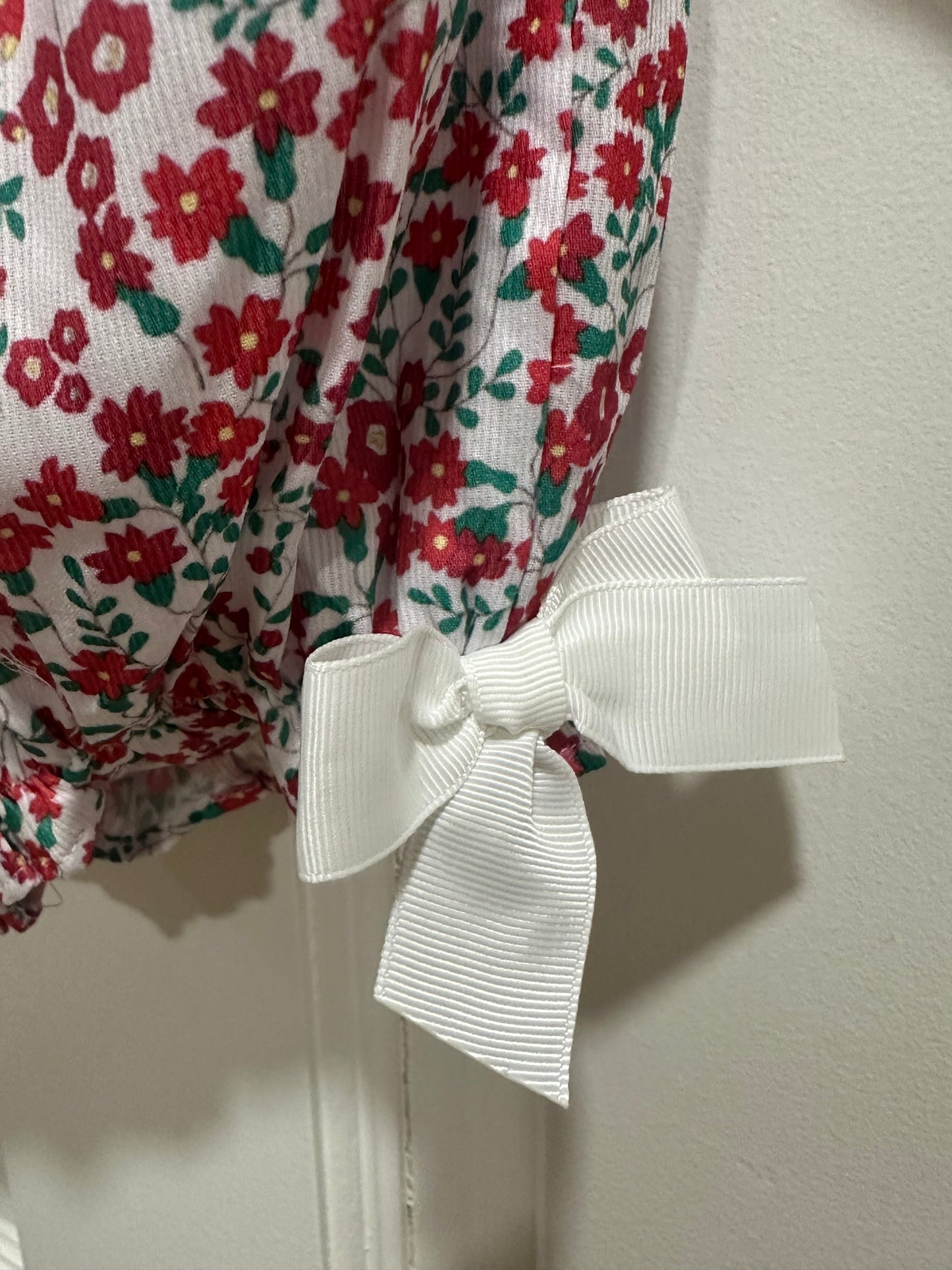 Girl’s Christmas Floral Bow Smock Bubble