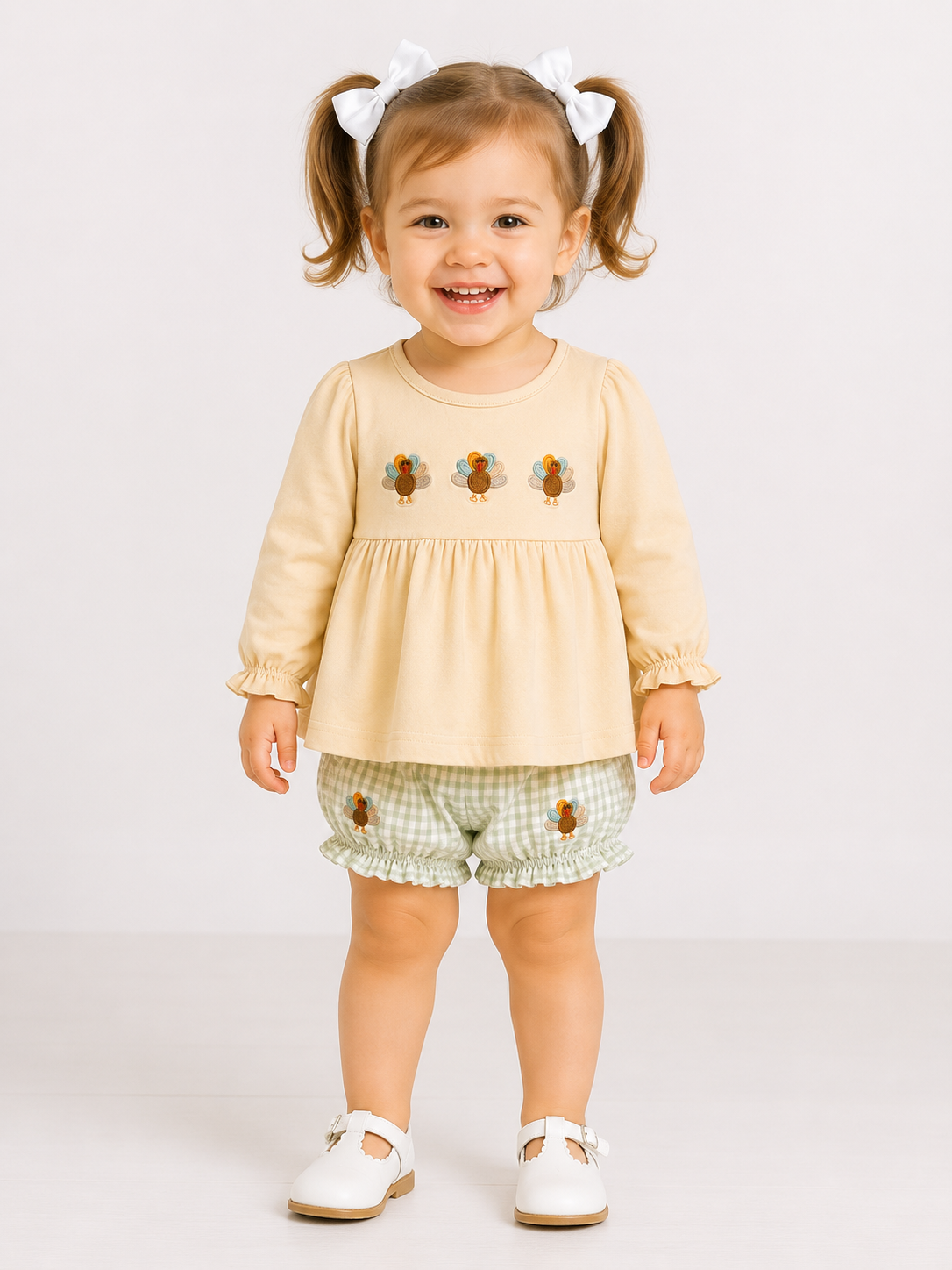 Girls Turkey Trio Appliqué Gingham Bloomer Set