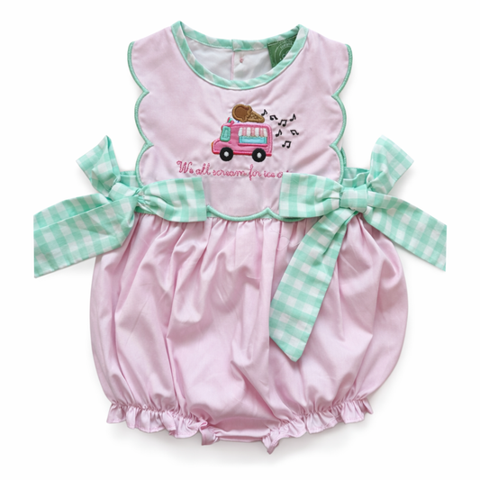 Pink Ice Cream Truck Appliqué Baby Girl Bubble Romper – Summer Boutique Outfit