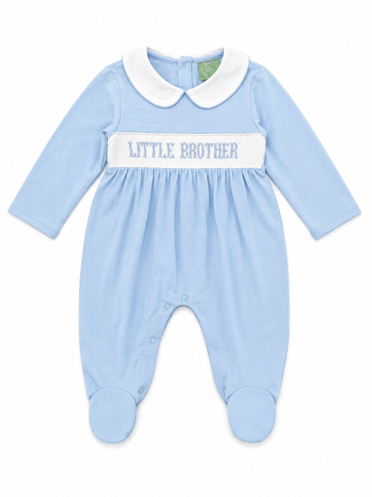 Little Brother Hand-Smocked Blue Baby Footie