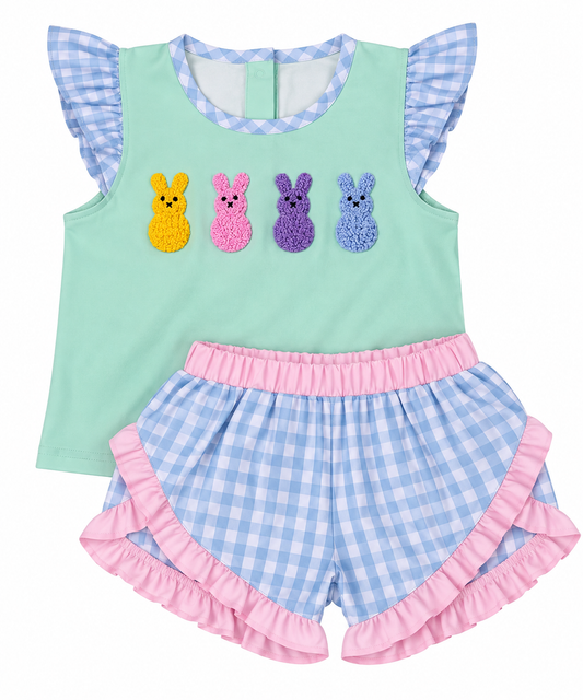 Girls Easter French Knot Bunny Ruffle Short Set
