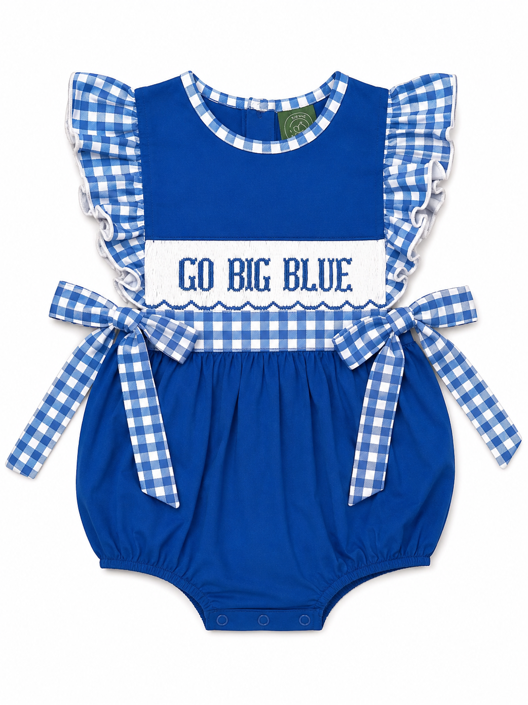 Girls Hand Smocked "Go Big Blue " Bubble