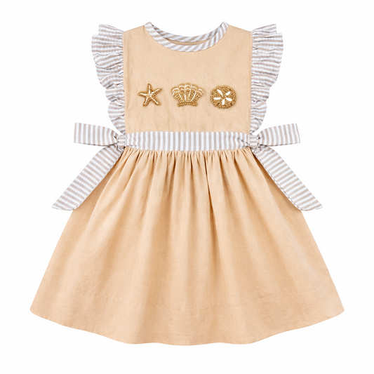 Tan French Knot Seashell Dress – Girls Beach Dress