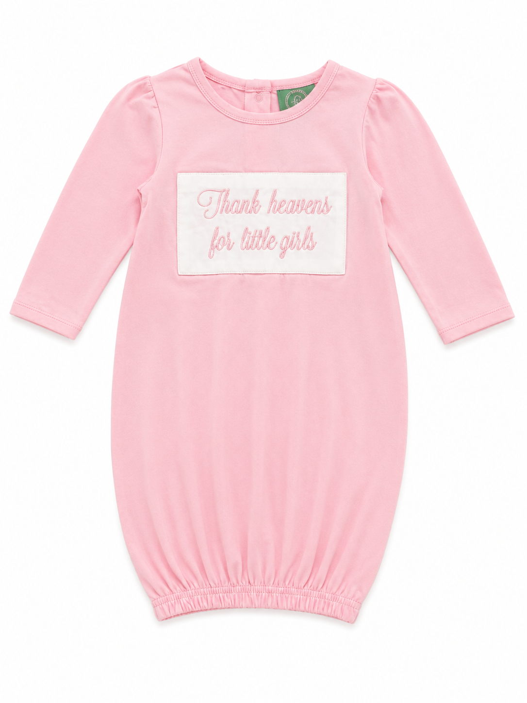 Thank Heavens for Little Girls Embroidered Pink Baby Gown