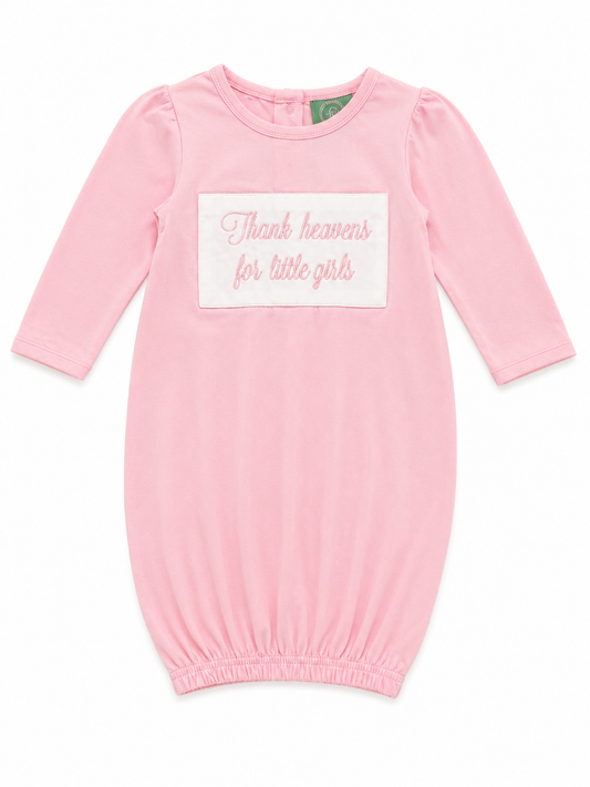 Thank Heavens for Little Girls Embroidered Pink Baby Gown
