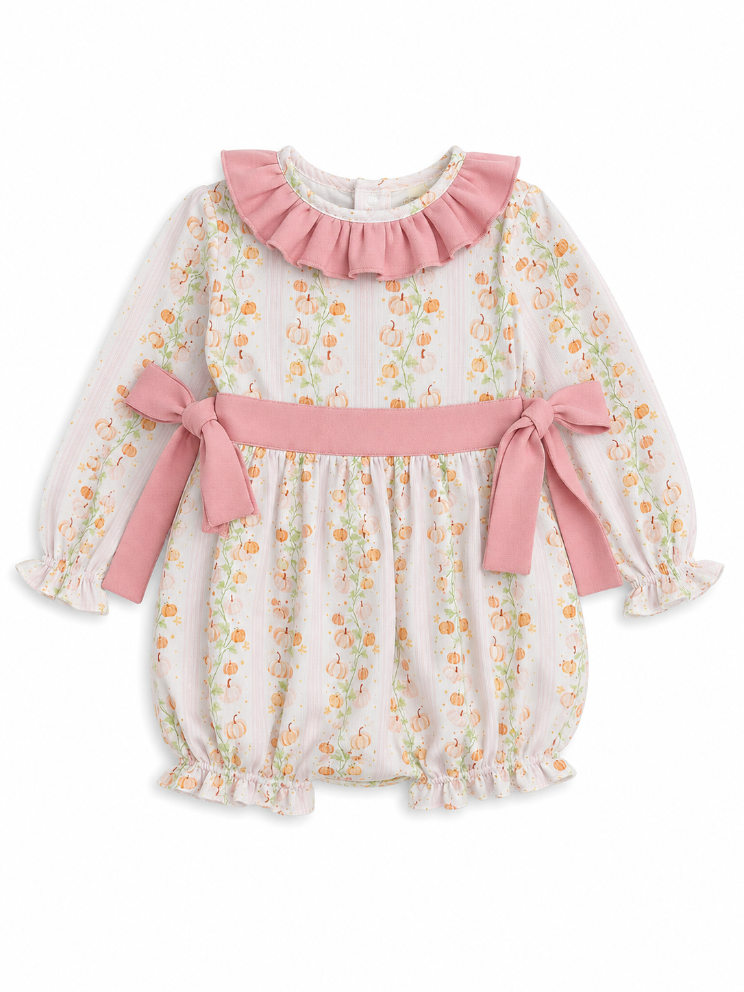 Pumpkin Patch Pink Bow Bubble – Long Sleeve Fall Baby Girl Outfit