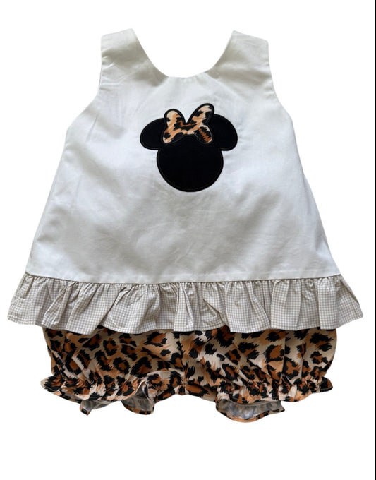 PREORDER-animal print mouse 2 piece outfit with bow in the back