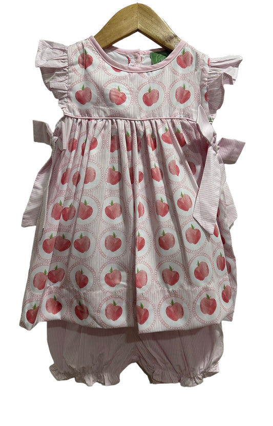 Apple Pink Print Back to School Dress and Bloomer Set