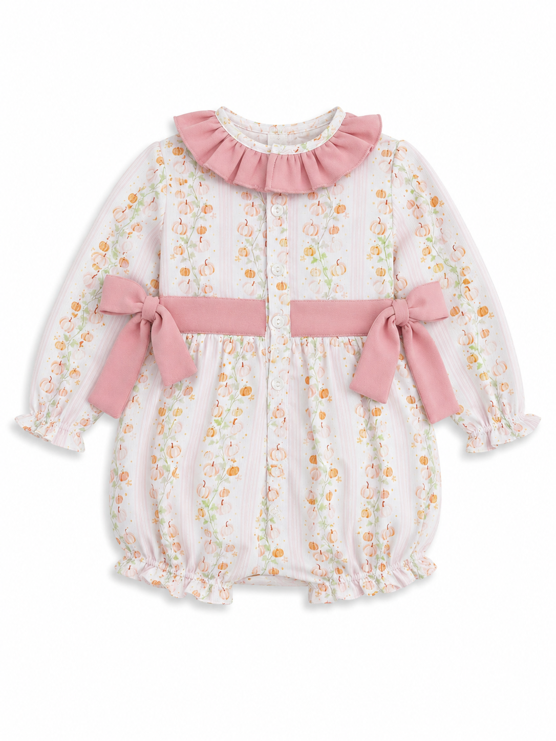 Pumpkin Patch Pink Bow Bubble – Long Sleeve Fall Baby Girl Outfit