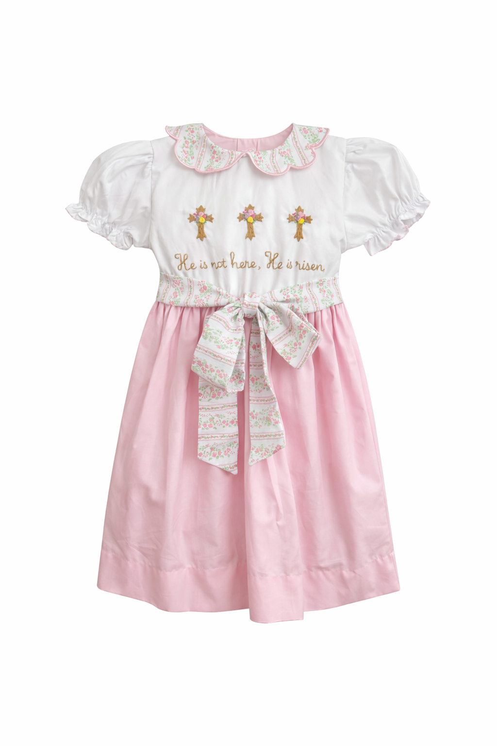 “He Is Not Here He Is Risen” Floral Easter Heirloom Dress