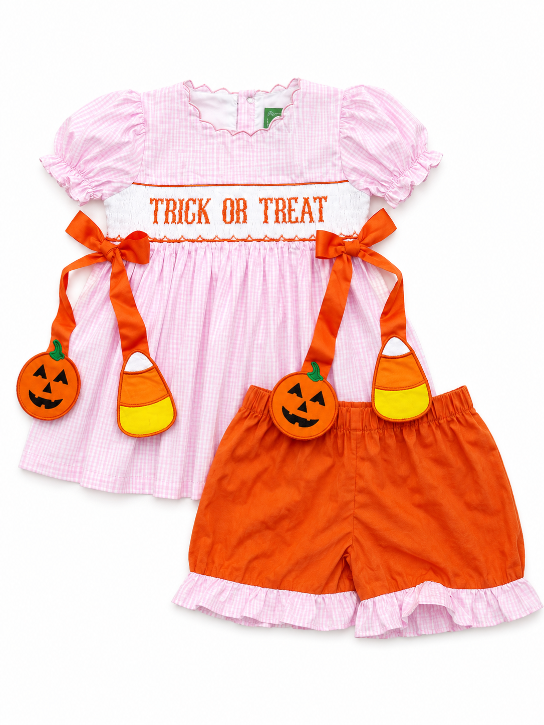 Girls Hand Smocked Tick or Treat 2 pc Short Set