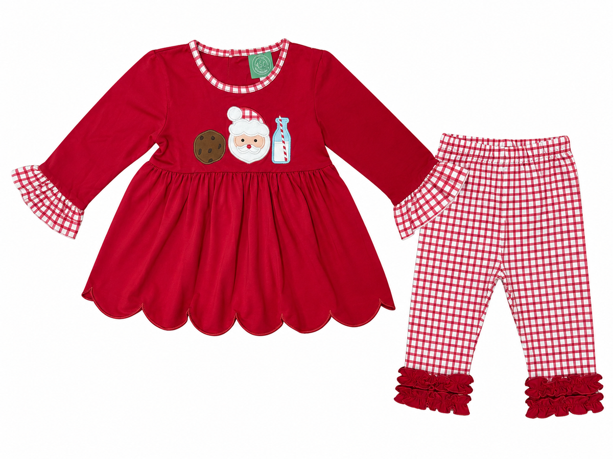 Girls Applique Cookies & Milk for Santa Scallop Tunic Set