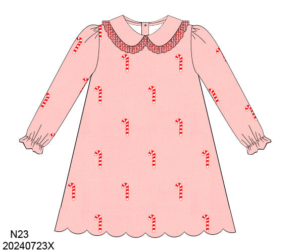 PREORDER-Girl’s Embroidered Candy Cane Dress