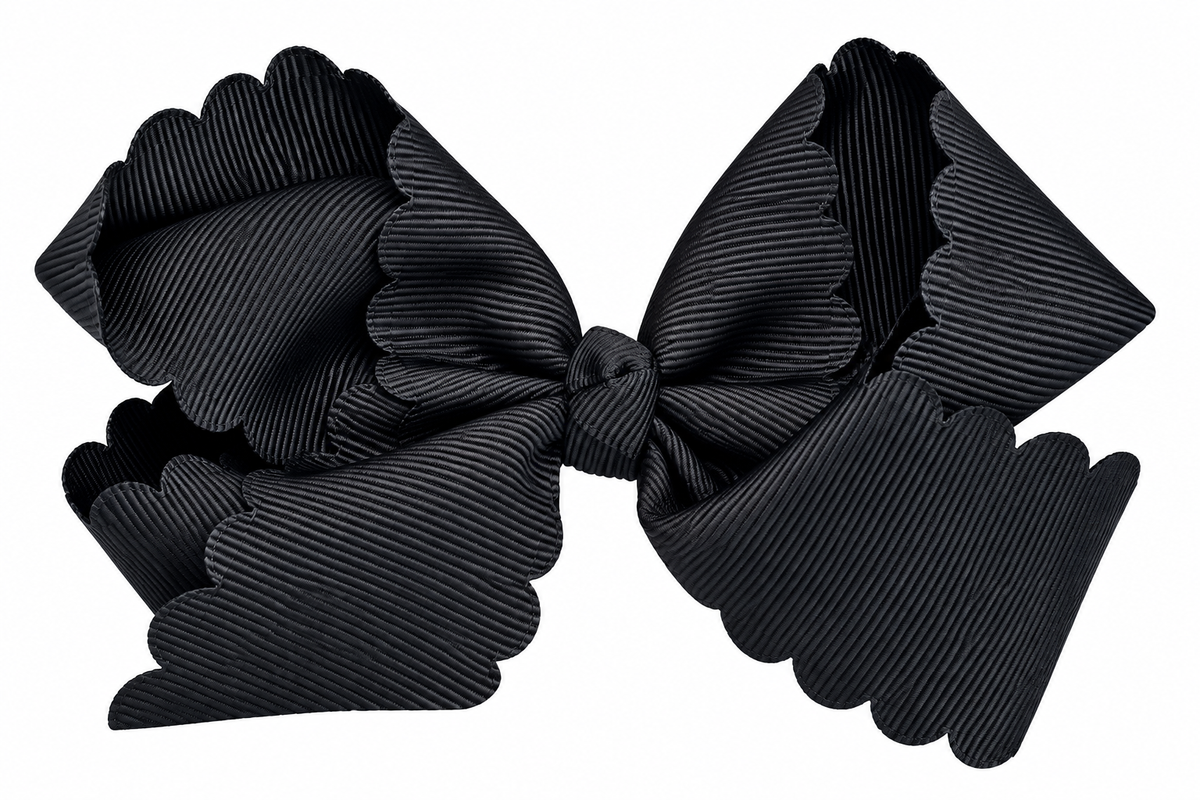 Black grosgrain scalloped hair bow with alligator clip 4.3"
