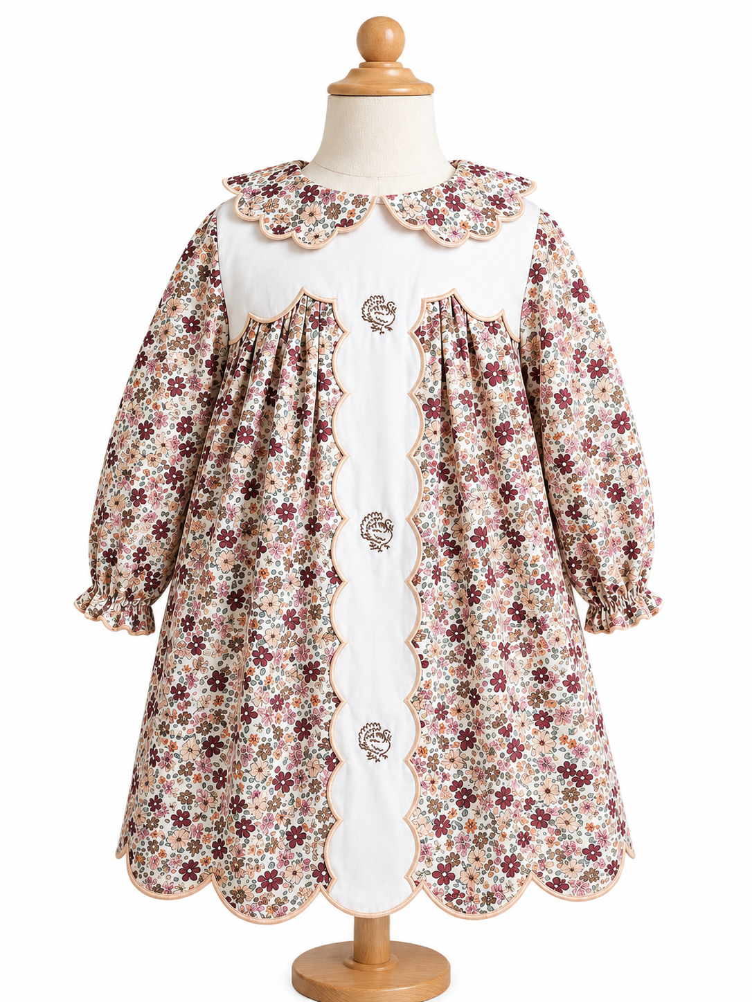 Girls Hand Embroidered Turkey Floral Dress | Thanksgiving Fall Dress