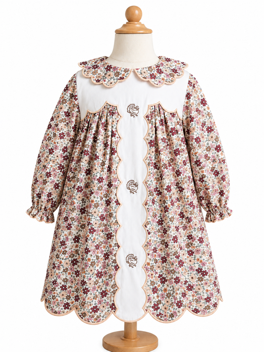 Girls Hand Embroidered Turkey Floral Dress | Thanksgiving Fall Dress