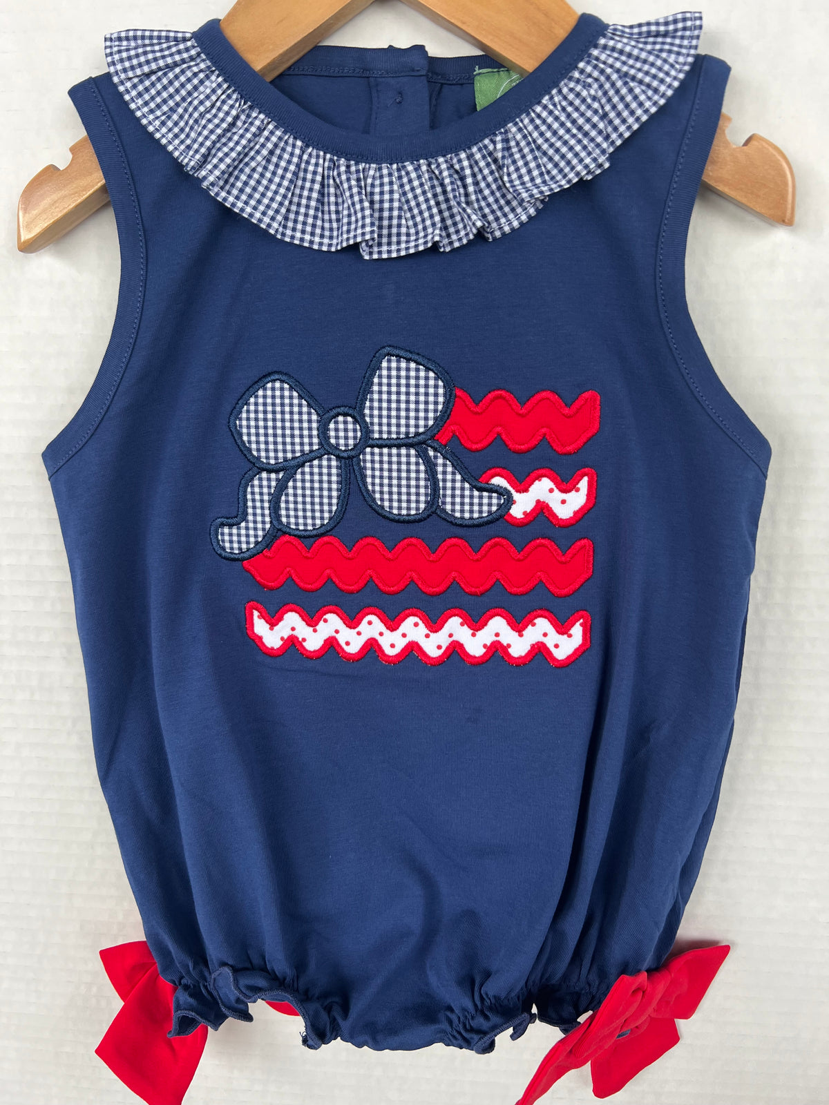 Fourth of July American Flag Appliqué Baby Bubble – Patriotic Navy 