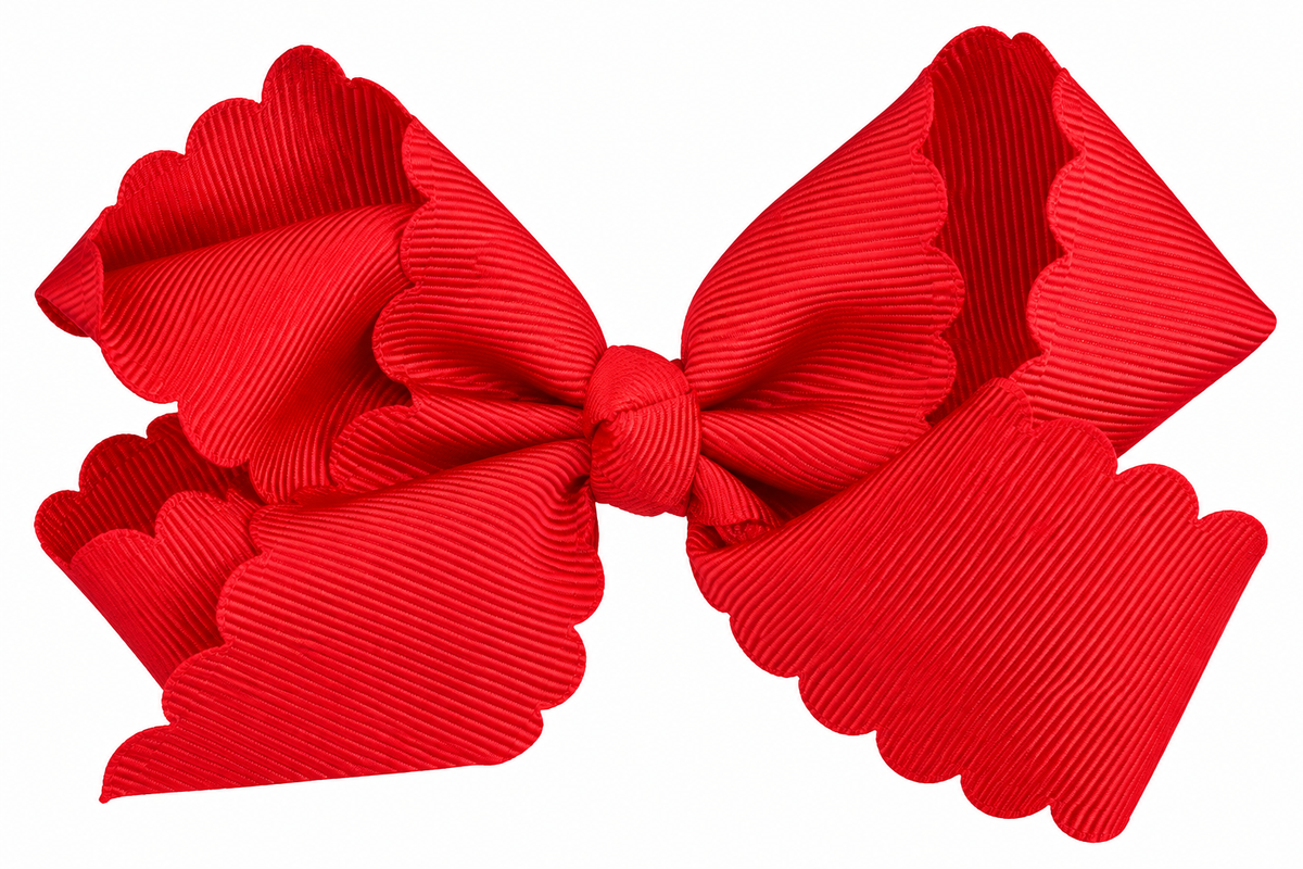 Red grosgrain scalloped hair bow with alligator clip 4.3"