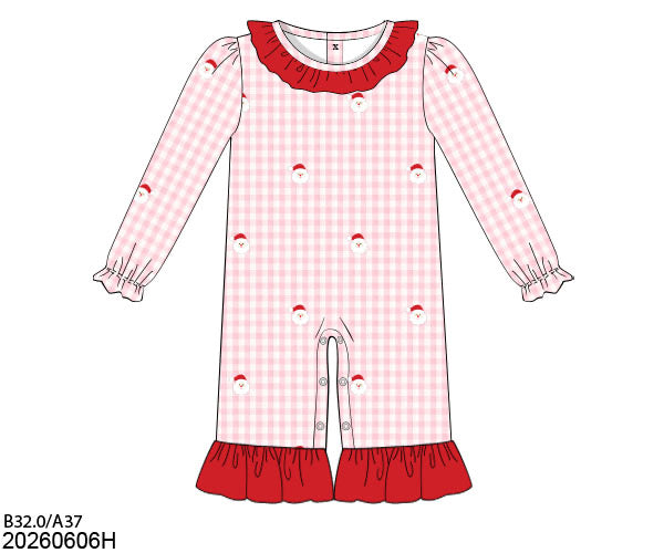 PREORDER-Girl’s One-piece Embroidered Santa Romper