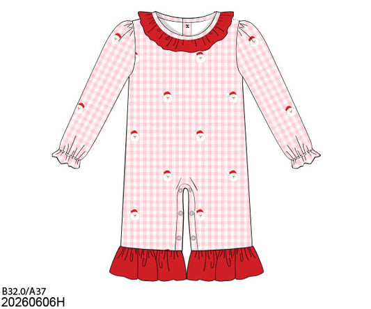 PREORDER-Girl’s One-piece Embroidered Santa Romper