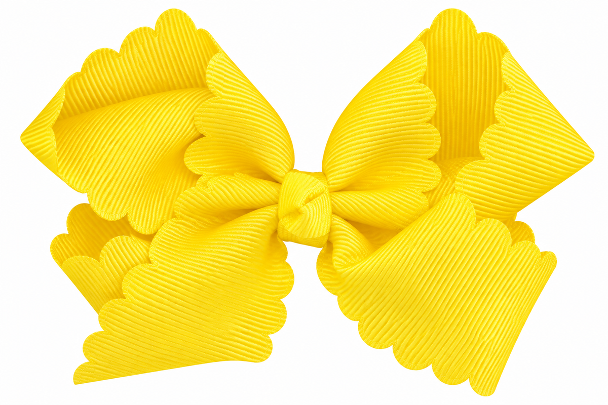 Yellow grosgrain scalloped hair bow with alligator clip 4.3"