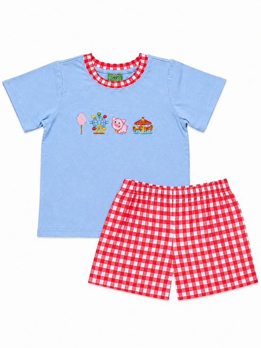 Boys Carnival Cutie Appliqué Gingham Short Set