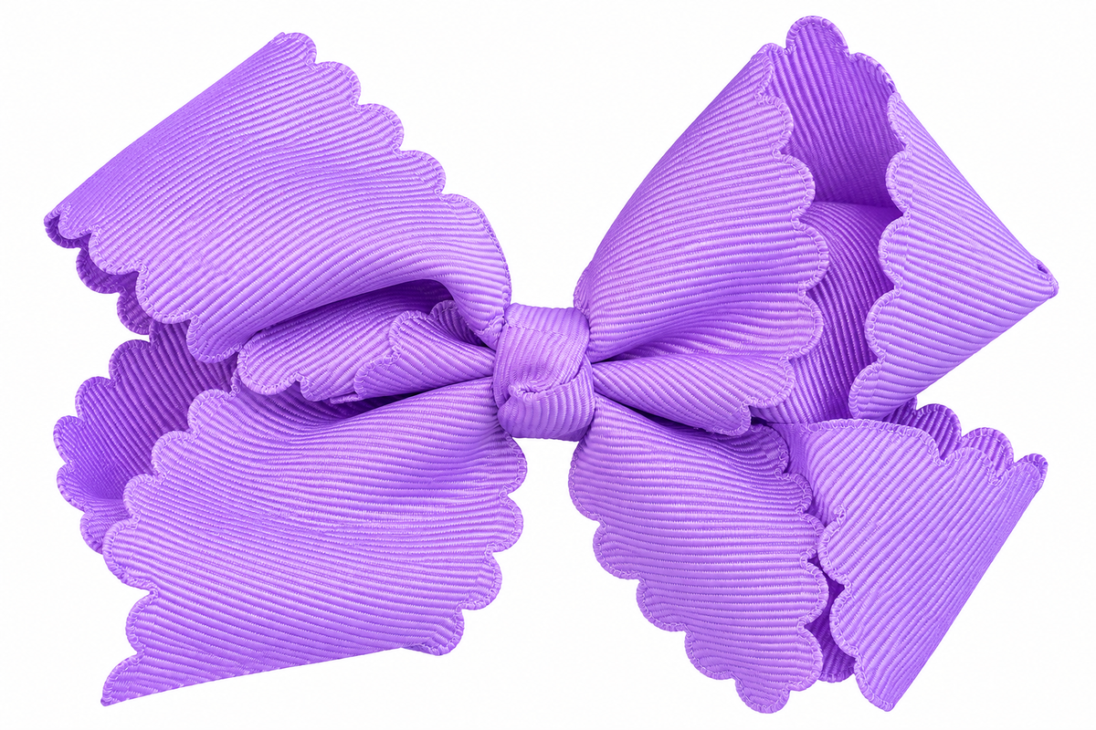 Purple grosgrain scalloped hair bow with alligator clip 4.3"