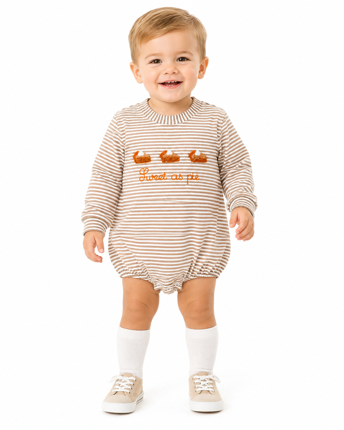 Boys Sweet as Pie French Knot Thanksgiving Bubble Romper