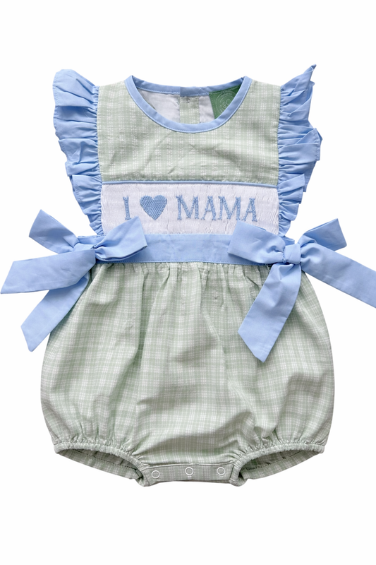 “I Love Mama” Hand Smocked Girl Bubble – Sister Match Boutique Outfit