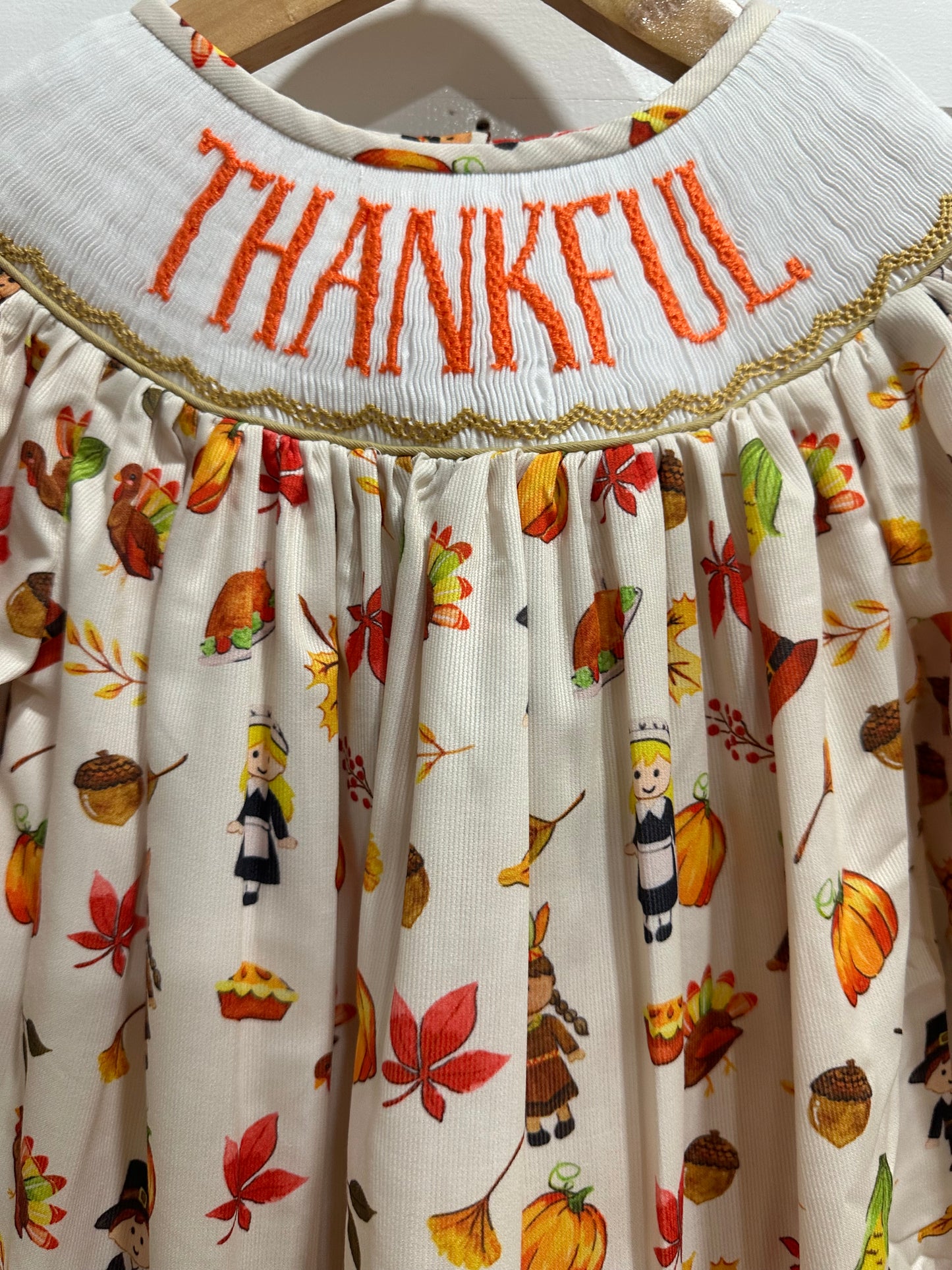 Thankful Thanksgiving Girls Smocked Bloomer Set