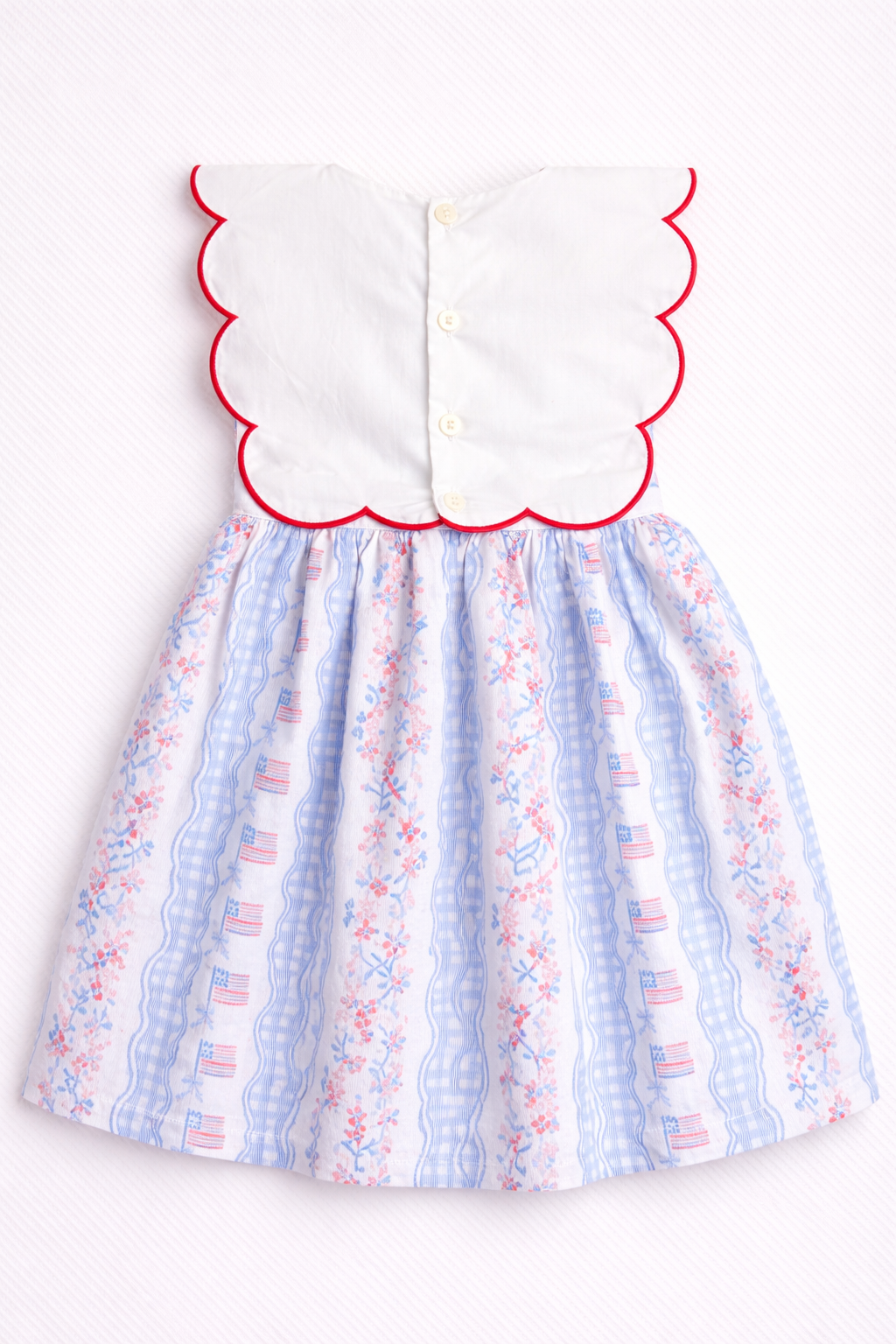 Girls French Knot American Flag Dress – Patriotic 4th of July Outfit with Red Bow Detail | Sister Match Available