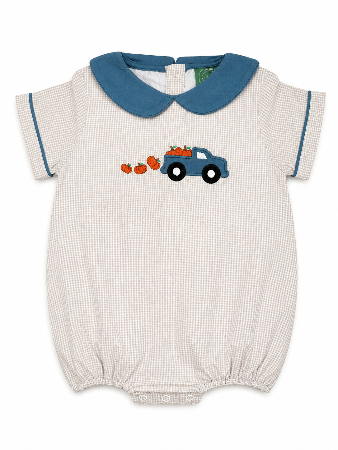 Boys Pumpkin Appliqué Truck Bubble | Classic Fall Boutique Romper
