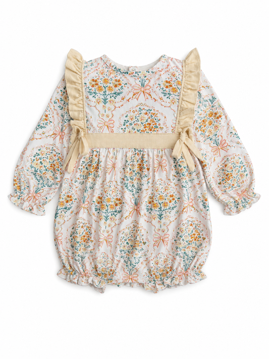 Vintage Fall Floral Girls Bubble – Long Sleeve Boutique Bubble Outfit